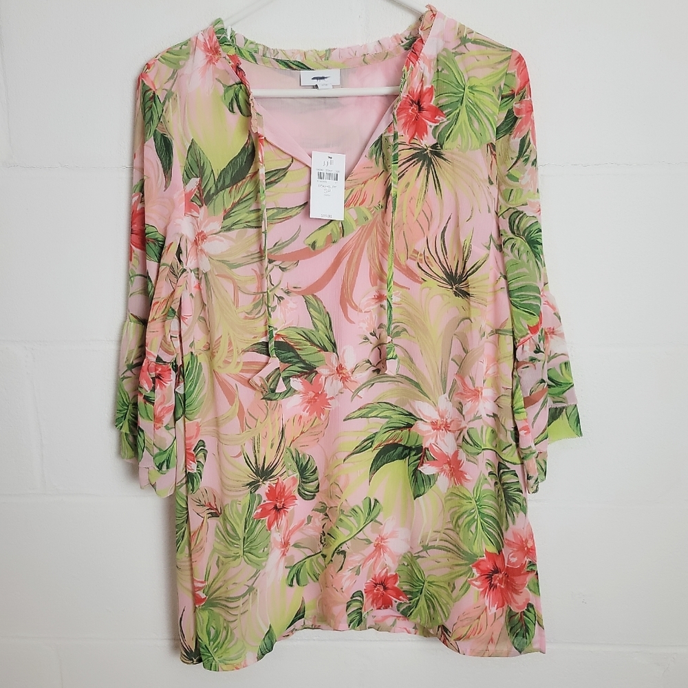 NWT J. Jill Pink Floral Half Sleeve Blouse Small